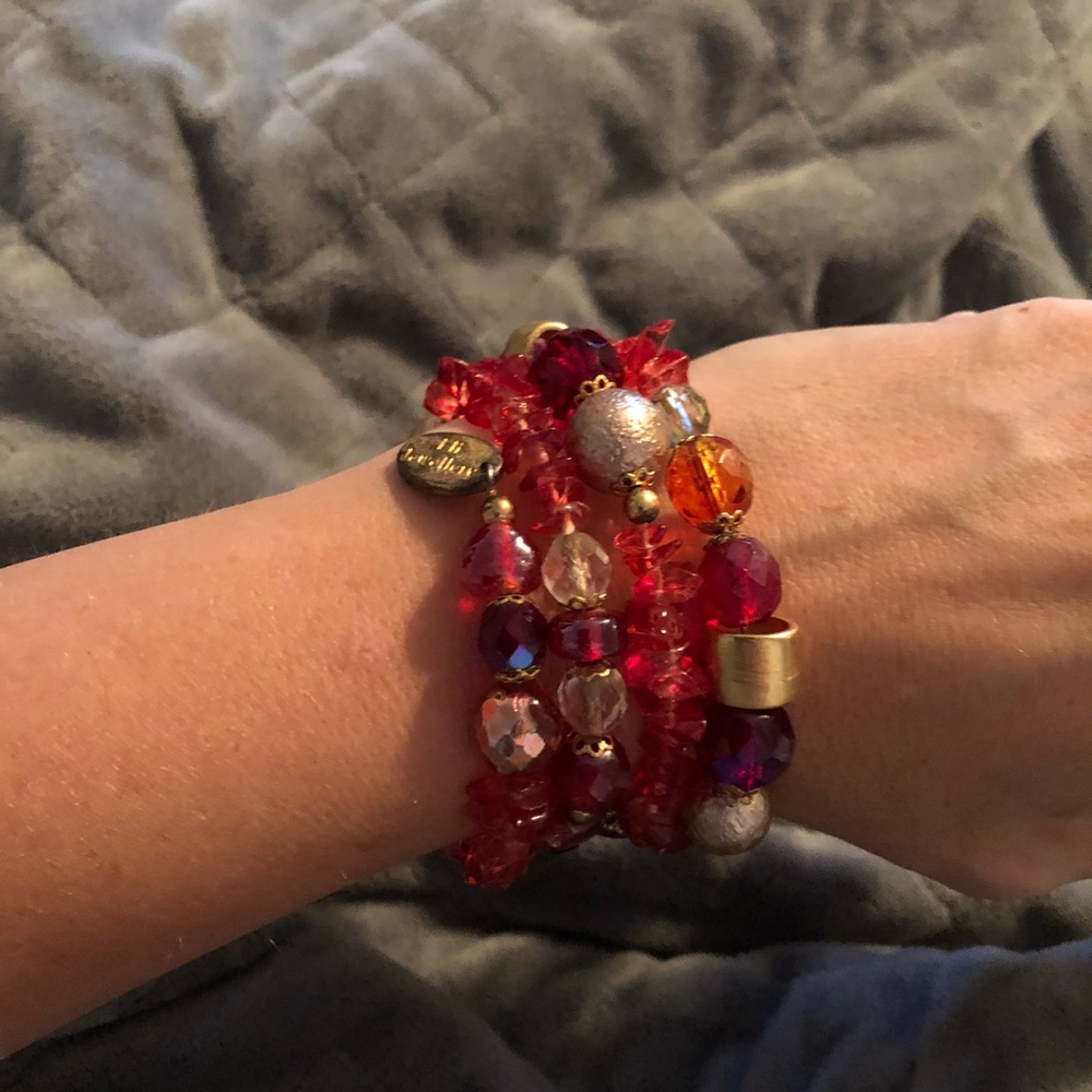 Chunky red beaded bracelet.